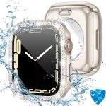 Tensea [2 in 1] for Waterproof Apple Watch Screen Protector Series 8 7 41mm Accessories, iWatch Hard Diamond Bumper Case Built-in Tempered Glass Film, Front & Back Bumper, Bling Face Cover Women